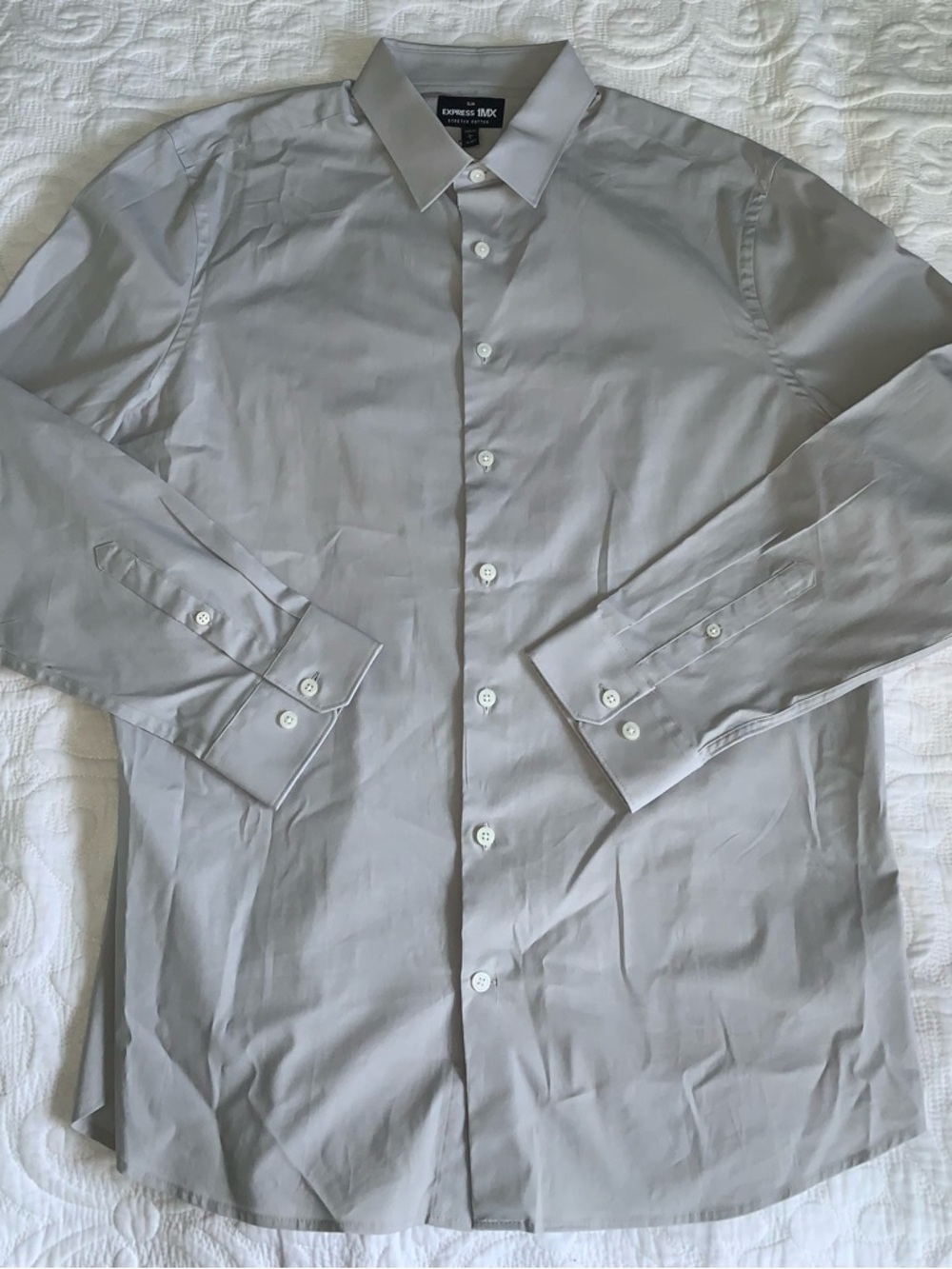 NWT Express Men 1MX Stretch Dress Shirt in Light Gray Mens Large